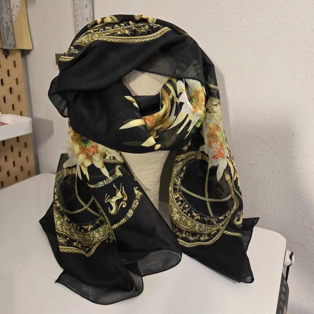 Rectangle Scarf Floral Leopard Equestrian Rococo Vintage Maximalist 80s vibe